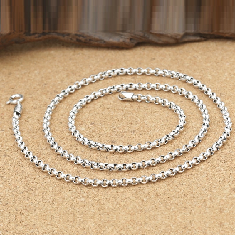 Rent sølv 3mm tyk kryds o link kæde  s925 halskæde sweater kæde sterling 925 sølv smykker