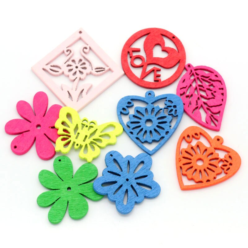 Wood Crafts Art Collection At Random Shape Color 25mm x 18mm- 3.5cm x 3.5cm,20PCs