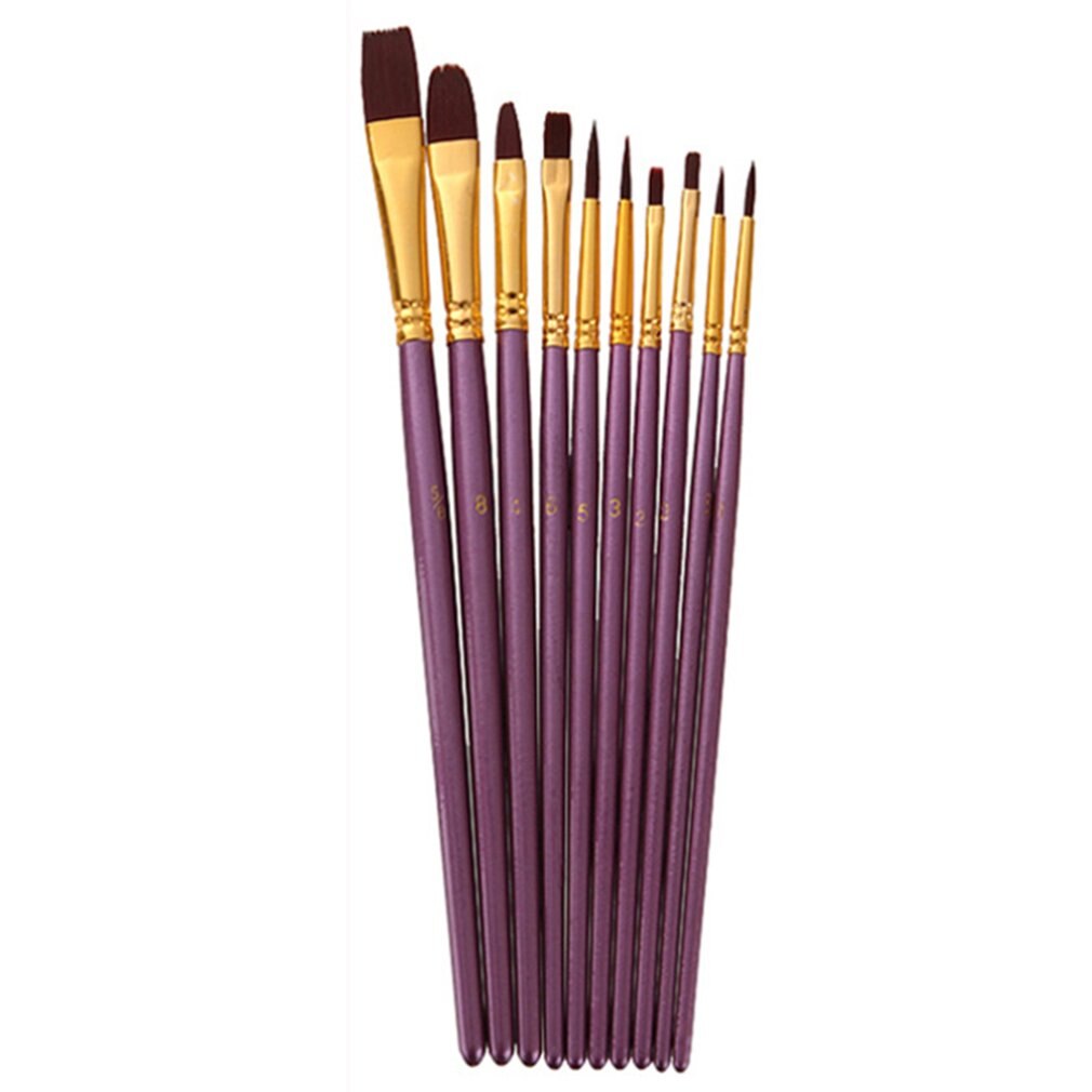 10 pcs Artist Paint Brush Watercolor Acrylic Wooden Handle Oil Brush Painting Brushes Art Supplies Stationery