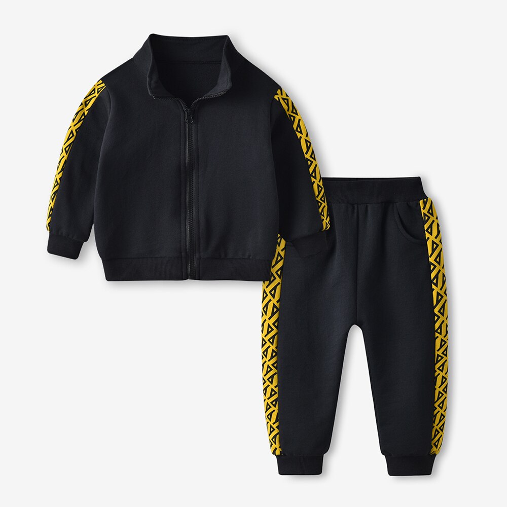 Partes de arriba otoño primavera bebé niños ropa de niños niños sudaderas con capucha chaqueta pantalones 2 unids/set niño traje de chándal infantil: Oro / 6 meses