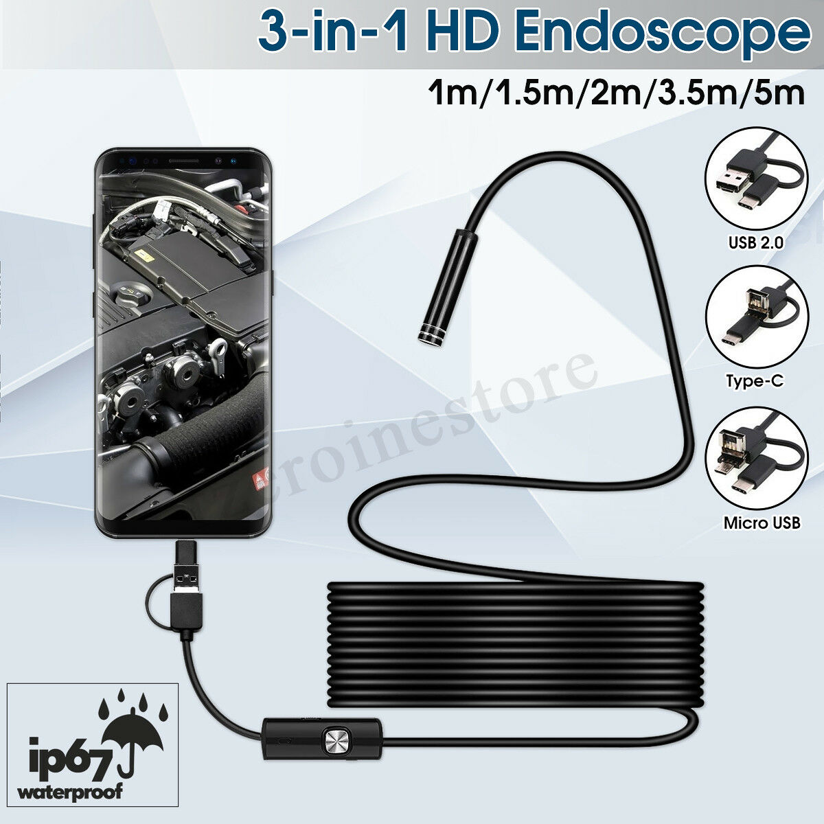 3 in 1 8LEDs Car USB Endoscope Borescope Inspection Snake Camera Car Repair Tool Accessories For Android Windows