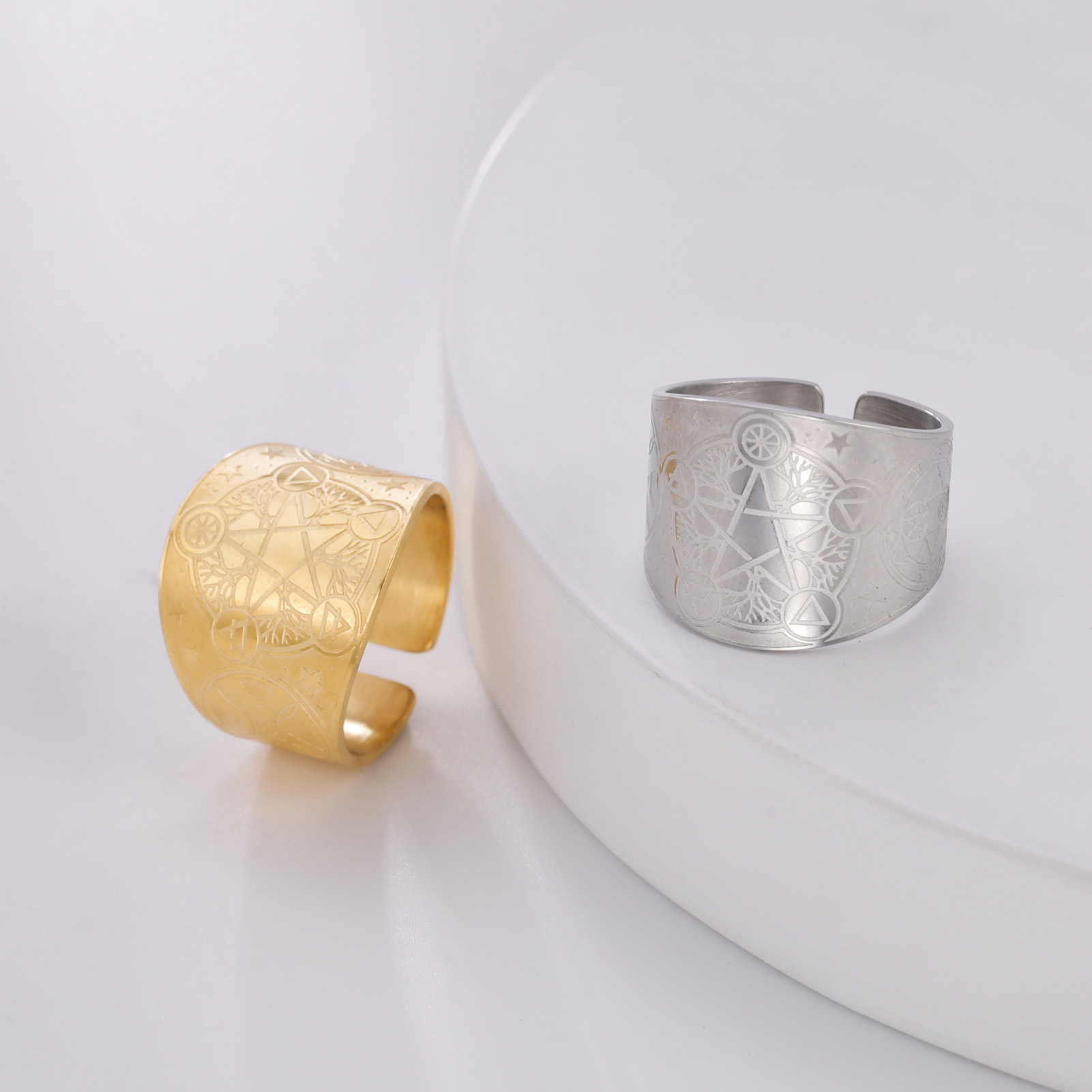 Anello da strega con pentagramma Wicca Anello con pentacolo pagano dell'albero della vita Amuleto dell'eternità e dell'infinito Gioielli religiosi in acciaio inossidabile