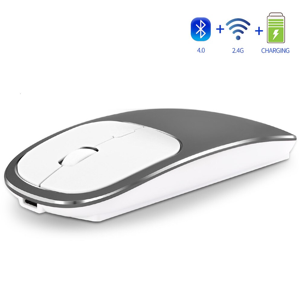 Jelly Comb Rechargeable Bluetooth 4.0+2.4G Wireless Mouse Dual Mode Metal Noiseless Silent Mice for Notebook PC Laptop MacBook: gray
