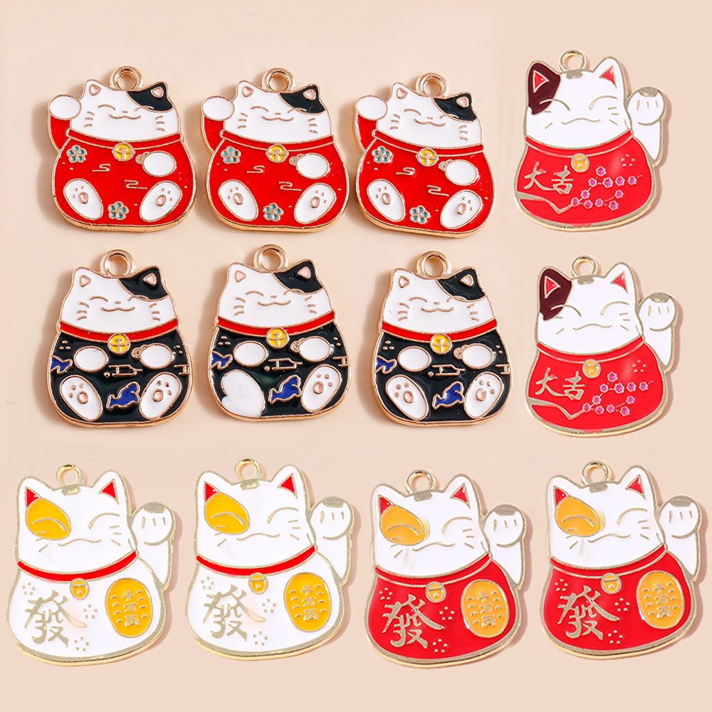 10 pezzi adorabili ciondoli cinesi fortunati per gatti per la creazione di gioielli fatti a mano fai da te simpatici ciondoli animali ciondoli collane orecchini accessori
