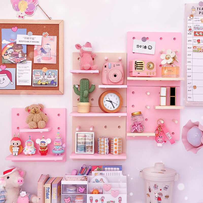 Kawaii organizador Ins estante de almacenamiento 10 unids/set decoración de la habitación de estante de pared agujero Junta baño estanterías de Accesorios de escritorio