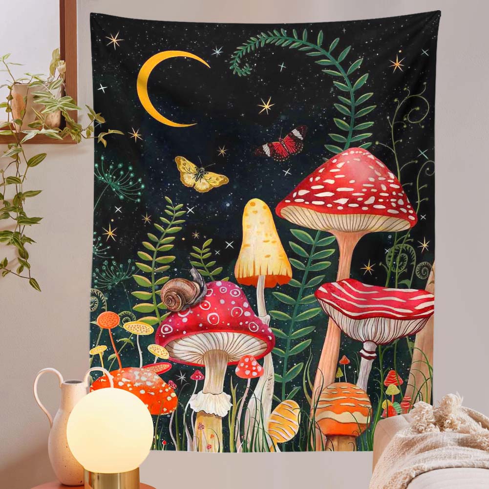 Mushroom Tapestry Moon and Star Tapestry Boho Vertical Tapestry Aesthetic tapestries Wall Hanging for Bedroom