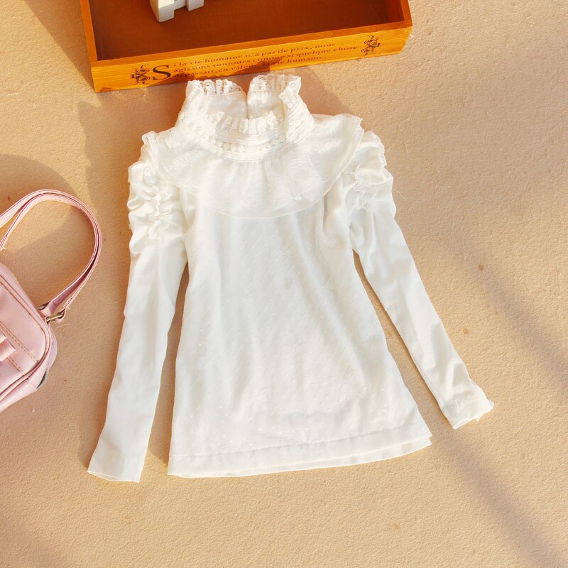 Camisas de algodón de terciopelo grueso para niñas adolescentes, blusa blanca de Lolita, ropa para niños pequeños, Blusas de encaje para Otoño e Invierno