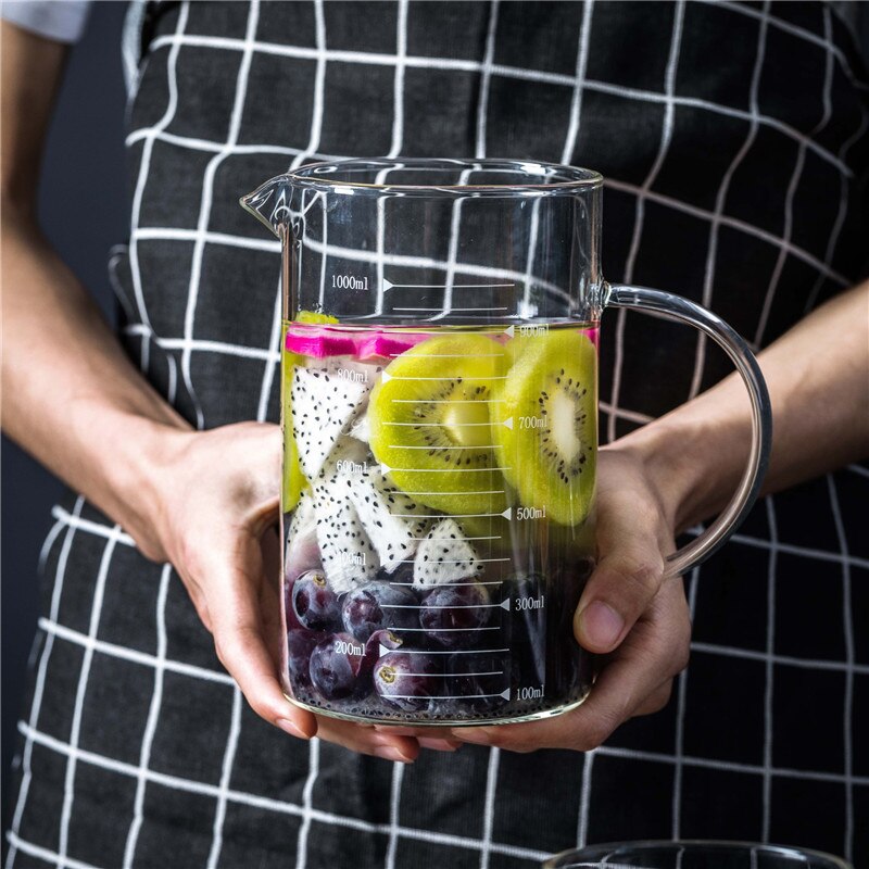 Copos de medição de vidro transparente resistente ao calor cozinha suco de leite café copo de vidro graduado escala cozinhar acessórios de cozimento: 1000ml