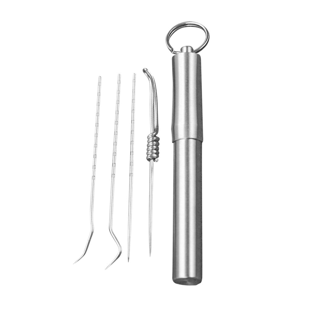 Roestvrij Staal Tandenstoker Set Met Draagbare Tandenstoker Houder Camping Picknick Outdoor Fruit Vork Reizen Seal Opbergdoos