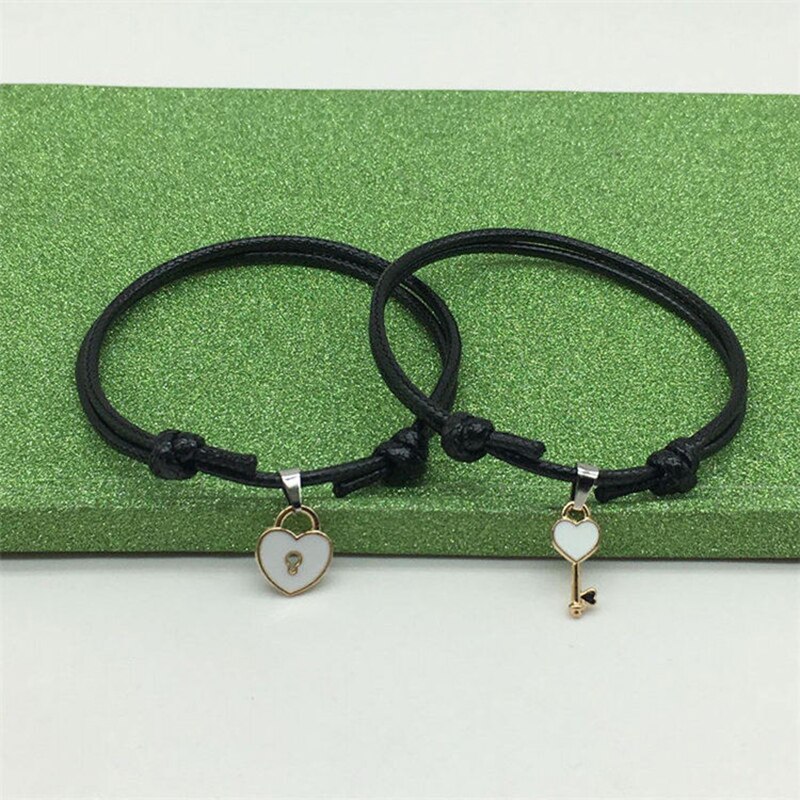 A pair of personality simple couple key love lock bracelet jewelry