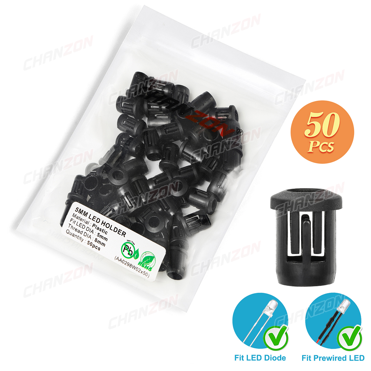 3mm 5mm 8mm 10mm LED Halfter Sockel Clip Lünette Leuchtdiode Lampe Basis Abdeckung Kunststoff Anzeige montieren Tafel Blub Tasse fallen: Schwarz