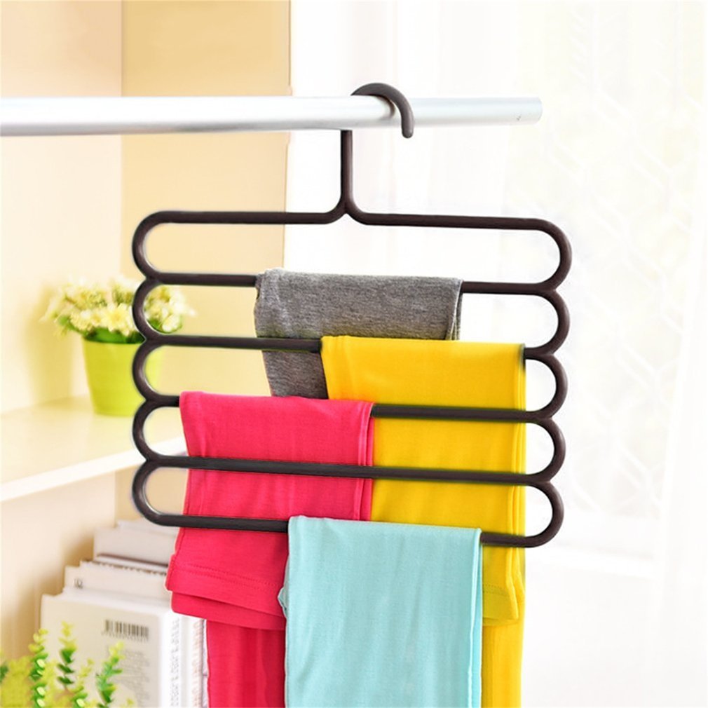 Anti-slip Magic Stainless Steel Trousers Hanger Multifunction Pants Closet Belt Holder Rack S-type 5 Layers Saving Space