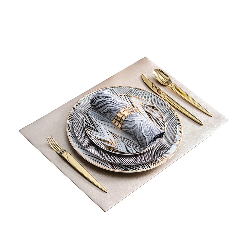 Luxury Gold Line Ceramic Dinner Plate Geometric Dinnerware Set For Wedding Banquet Round Dishes and Plates Kitchen Supplies