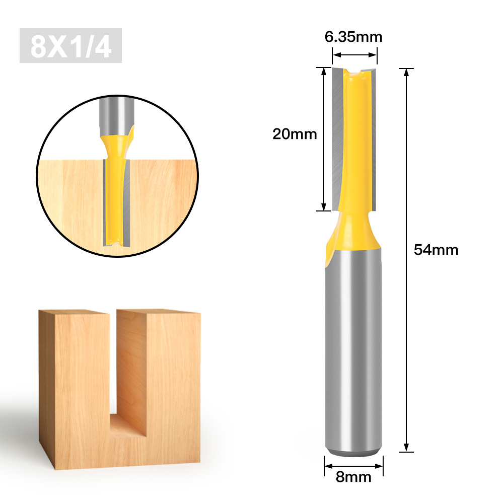 1/5pcs 8mm Shank Straight Woodworking Router Bit Set Woodworking Tools Carpenter Milling Cutter 3/6/10/12/16mm Cutting Diameter: 8x6.35mm