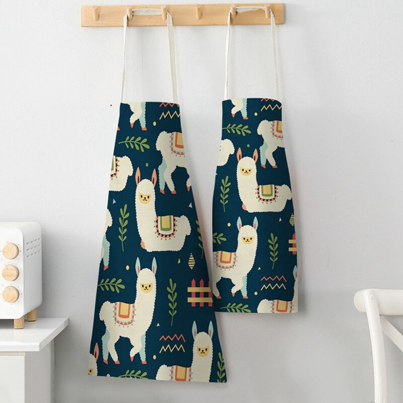 1pc Cute Alpaca llama Printed Apron Cotton Linen Sleeveless Aprons Household Cooking Baking Waist Bib Kitchen Pinafore 53*65cm