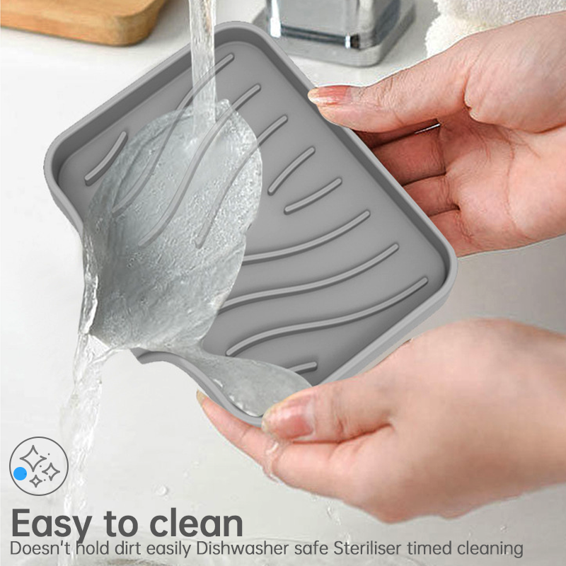 Caja de jabón de drenaje de silicona, soporte de esponja, bandeja de fregadero antideslizante, mesa de lavado creativa, bandeja de jabón para fregadero de cocina, escurridor de baño