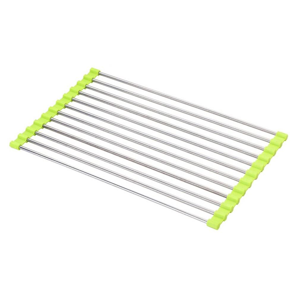 PVC Stainless Steel Vegetable Fruit Drainage Frame Kitchen Sink Shelf Large Multifunctional Kitchen Tools: Light Green / S