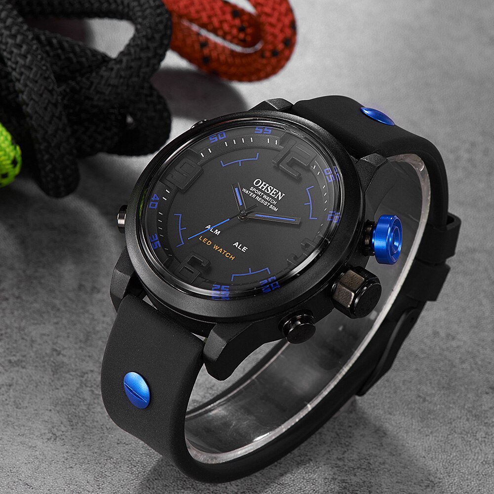ohsen digitale quartz sport mannen army horloge horloge mannelijke 5ATM Zwemmen rubber band casual hand klok
