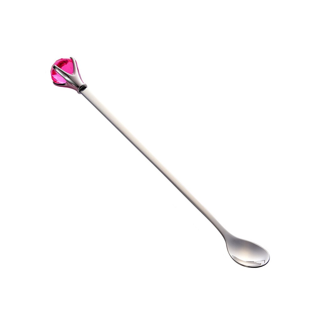 Diamant coloré réutilisable en acier inoxydable en métal paille cocktail cuillère à remuer longue poignée cuillère barre lait café outil d'agitation: Marron