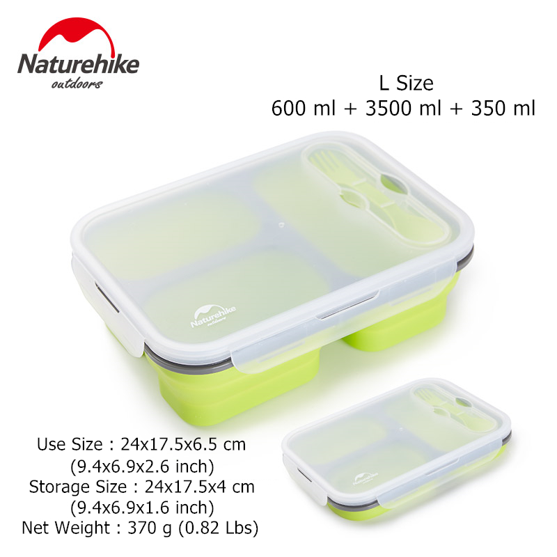 Naturehike Portable Foldable Outdoor Tableware Silicone Collapsible Lunch Box Camping Cutlery Cookware Food Storage Container: L Size