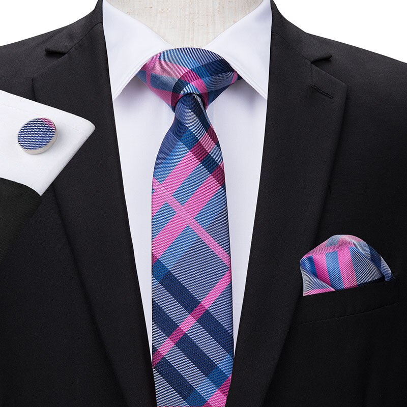 Cravate à salut-cravate 6cm Slim étroite | Cravates pour hommes, boutons de manchette Hanky rouge uni couleur Plaid, ensemble pour hommes fête mariage Slim: SN-3100