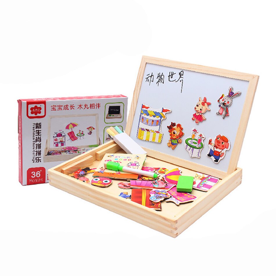 Wood Learning Educational Puzzle Toys Wooden Magnetic 3D Figure Animals Vehicle Circus Drawing Board Toy For Children Kid: Color 17