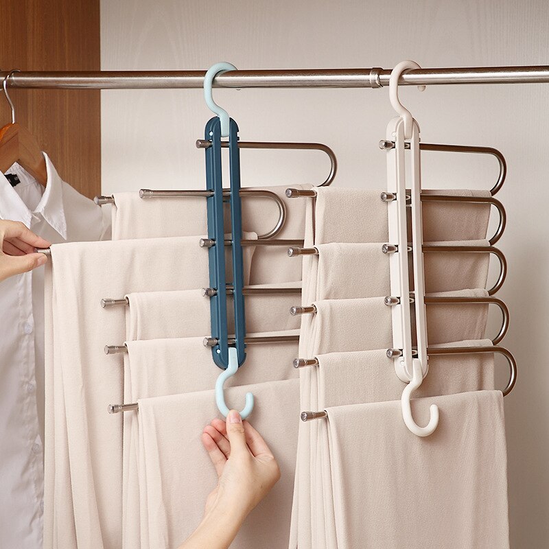 5-in-1 Drying Rack Hanger Wardrobe Finishing Double Hook Stainless Steel Folding Pants Rack Five In One Dual Drying Rack Hanger
