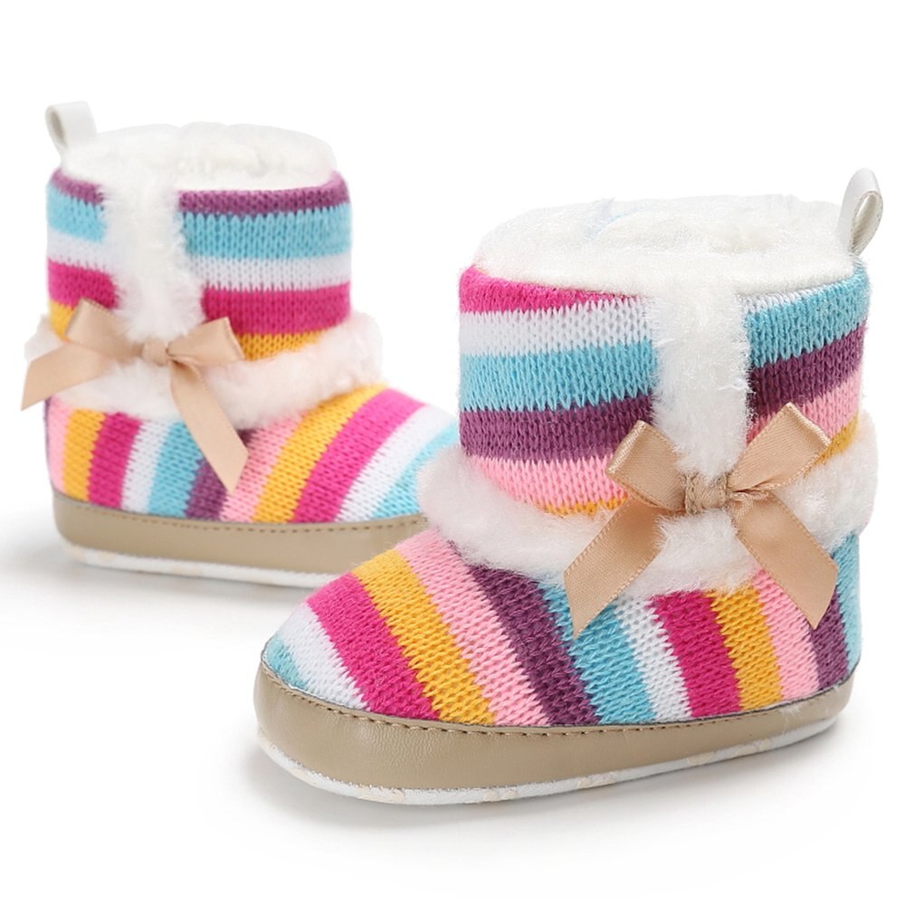 Regenbogen Streifen Baby Stiefel Farbe Streifen Baby Kleinkind Woll Stiefel Baumwolle Stiefel