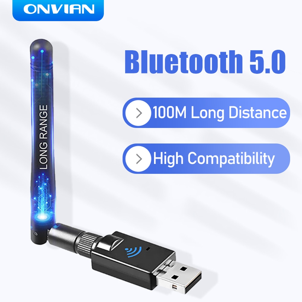 Onvian Long-distance USB Bluetooth 5.0 Adapter 100M For PC USB Bluetooth Adapter Wireless Audio Dongle And Windows 10/8/8.1/7