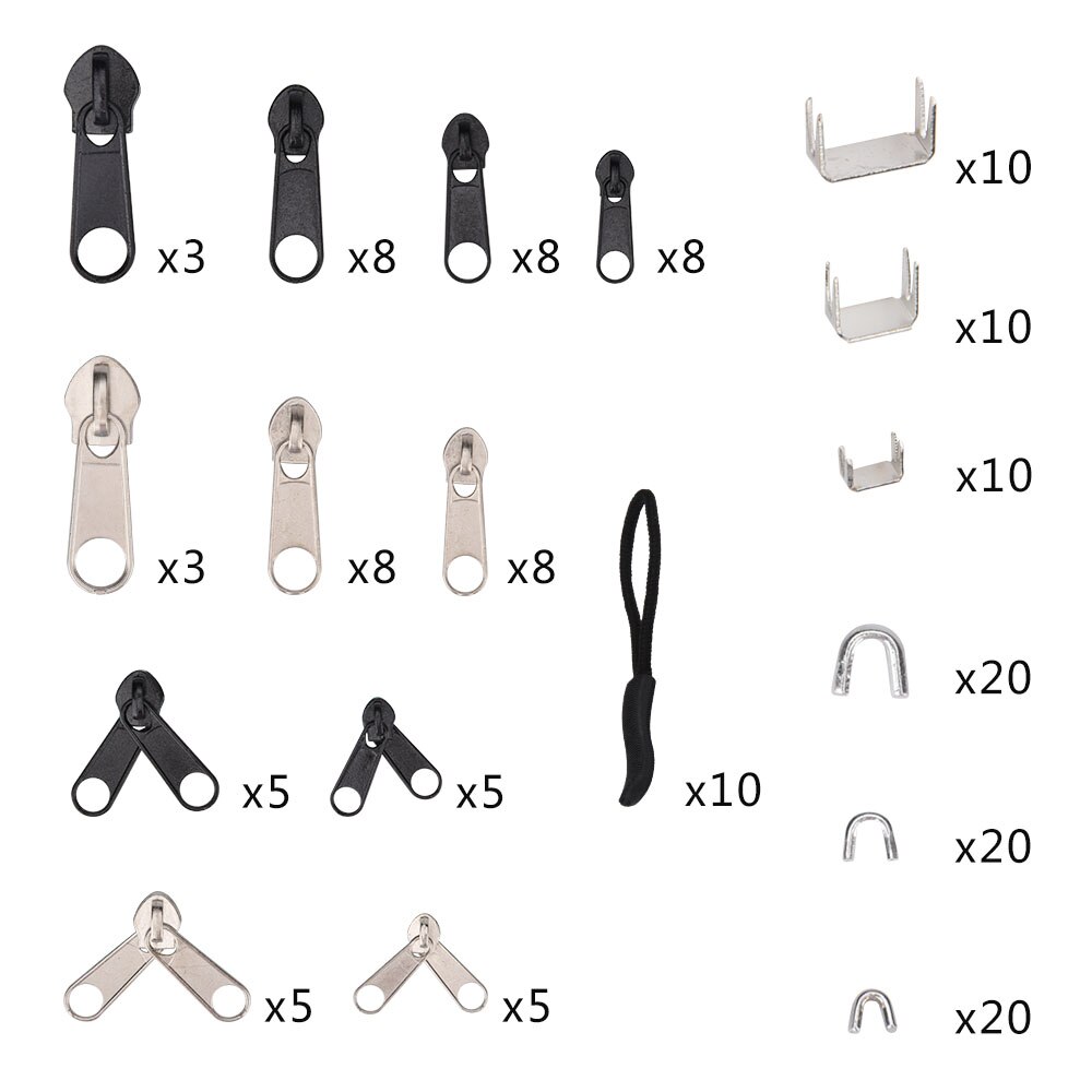 86/197pcs Metal Zipper Repair kit Bag Jacket Head Zipper Repair Kit with Storage Universal Zipper Replacement Instant Fix Slider
