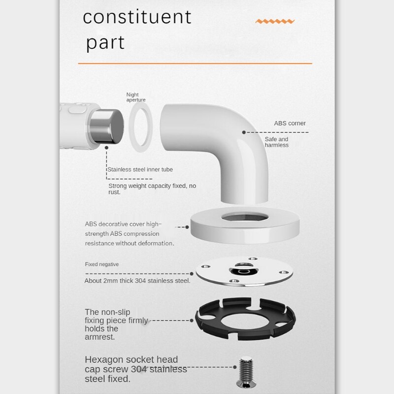 Bathroom Balanced Bar Safety Hand Rail Anti-slip Grab Bars Stainless Steel Balance Assist Shower Handle for Elderly