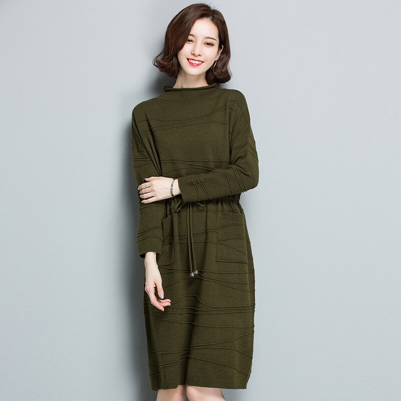 Vestidos Autumn Winter Long-sleeved Turtleneck Pul...  Grandado