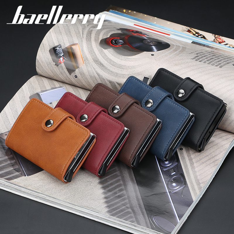 New Business ID porta carte di credito uomo e donna metallo RFID scatola in alluminio Vintage portafoglio in pelle PU nota carbonio