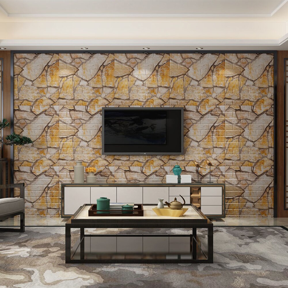 3D Wall Sticker Waterproof Self-adhesive Imitated Brick Wallpaper PE Foam Background For Living Room Kitchen TV Backdrop Decor