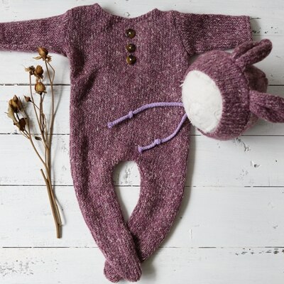 Newborn Photography Props Footed Rompers for Baby Boy Knitting Soft Photo Clothes Bebe Shooting Outfit DIY Prop Studio: Purple