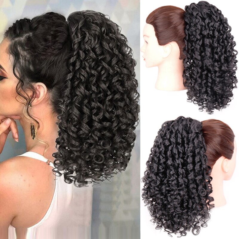 LISI GIRL Synthetic 12-inch Curly Drawstring Ponytail Natural Heat-resistant Fiber Weird Wig Ponytail Wearing Two Clips: 1B