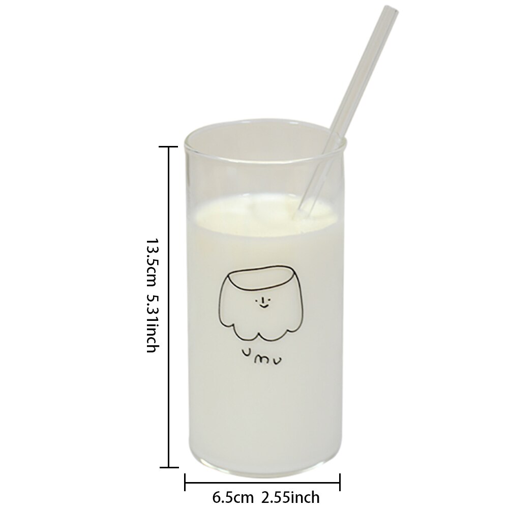 Cute Fruit Printed Glass Mug Cup Heat-resistant Milk Juice Glass Water Cup with Straw Beer Coffee Cup Whiskey Lemon Tea Mugs: P 400ml