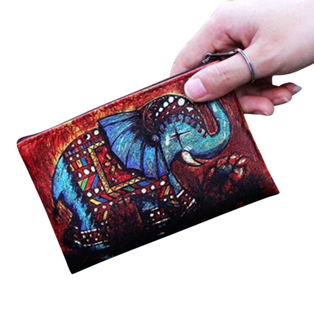 Women Coin Purse PU Leather Clutch Bag Cartoon Animals Elephant Owl Giraffes Deer Graffiti Lady Girl Wallet UND: 11