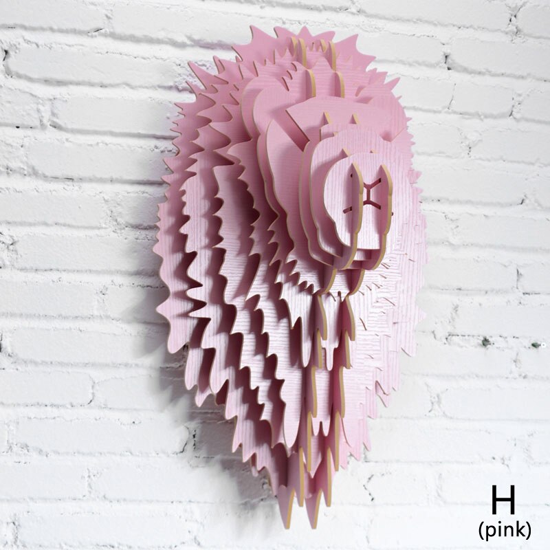 Nordic Stijl Woondecoratie Hout Leeuwenkop Muur Opknoping Voor Art Wanddecoratie Hout Dieren Hoofd Ambachten Voor Moderne Thuis Decor: H Pink