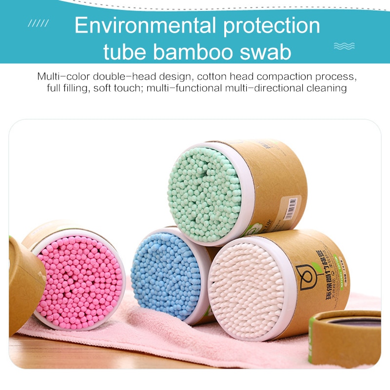 200pcs/Box Double Head Cotton Swab Bamboo Sticks Cotton Swab Disposable Natural Wooden Ear Swab Makeup Buds Nose Ears Cleaning