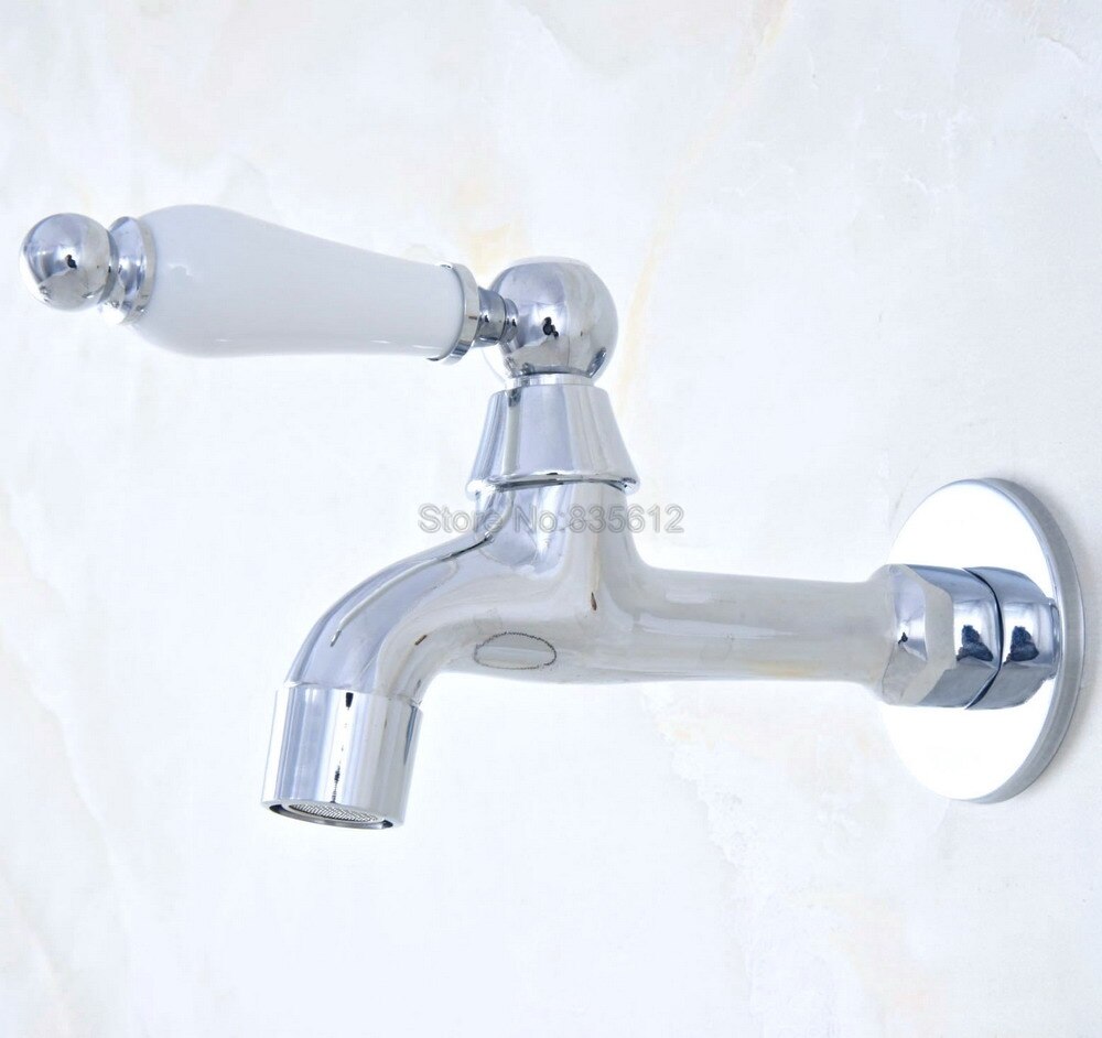 Polished Chrome Brass Wall Mount Ceramic Handle Mop Pool Faucet Laundry Sink Water Taps tav161