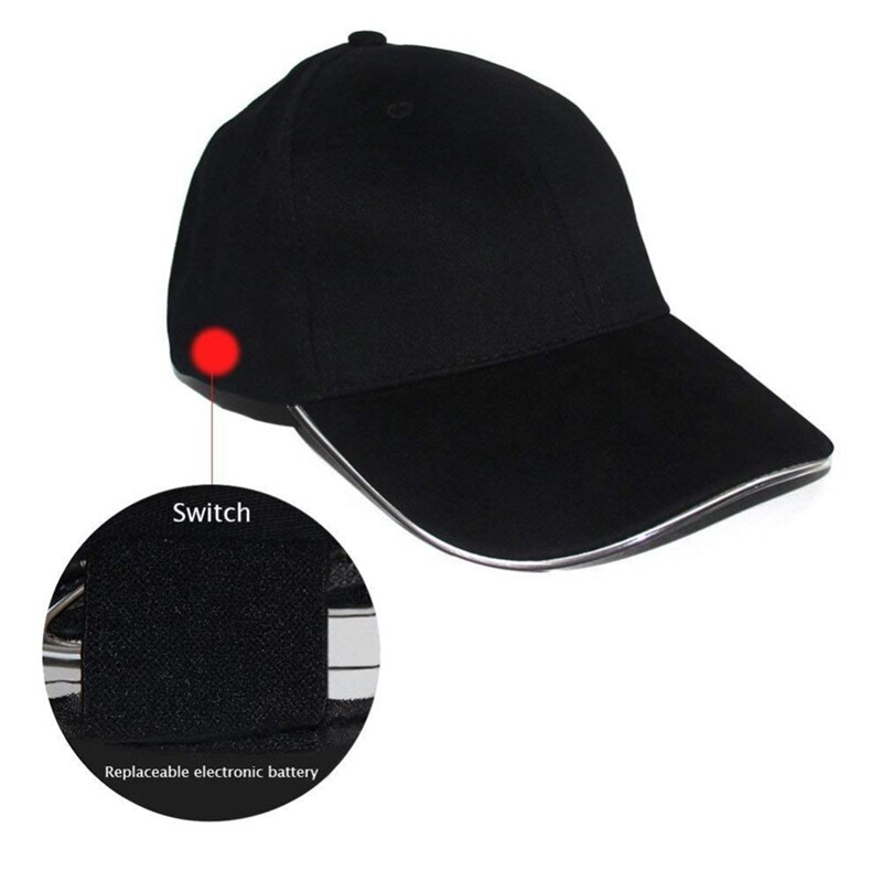 Cool LED Baseball Cap Battery Operated Shine at night Cotton Peaked Hat Outdoor Sports Wear With Adjustable Back Closure