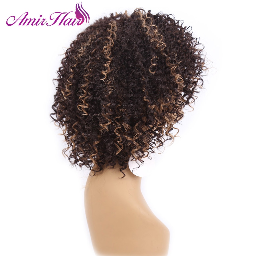 Amir Haar Medium Korte Afro Kinky Pruik Met Ombre zwart en Bruin Mix Blonde Pruiken Voor Vrouwen met gratis