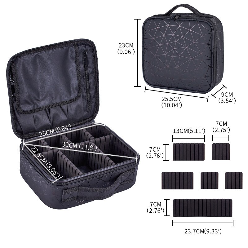 Marble Cosmetic Bag Partition Multi Functional Portable Travel Storage Makeup Case: PU Leather Black