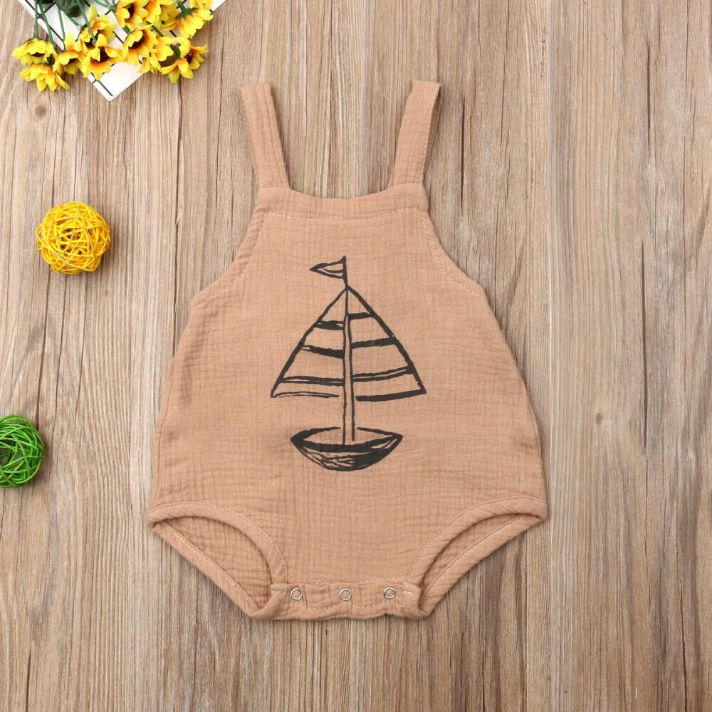 Baby Summer Clothing Newborn Baby Girl Boy Ship Print Bodysuit Sleeveless Pattern Jumpsuit Outfit Olaysuits Sunsuit Clothes