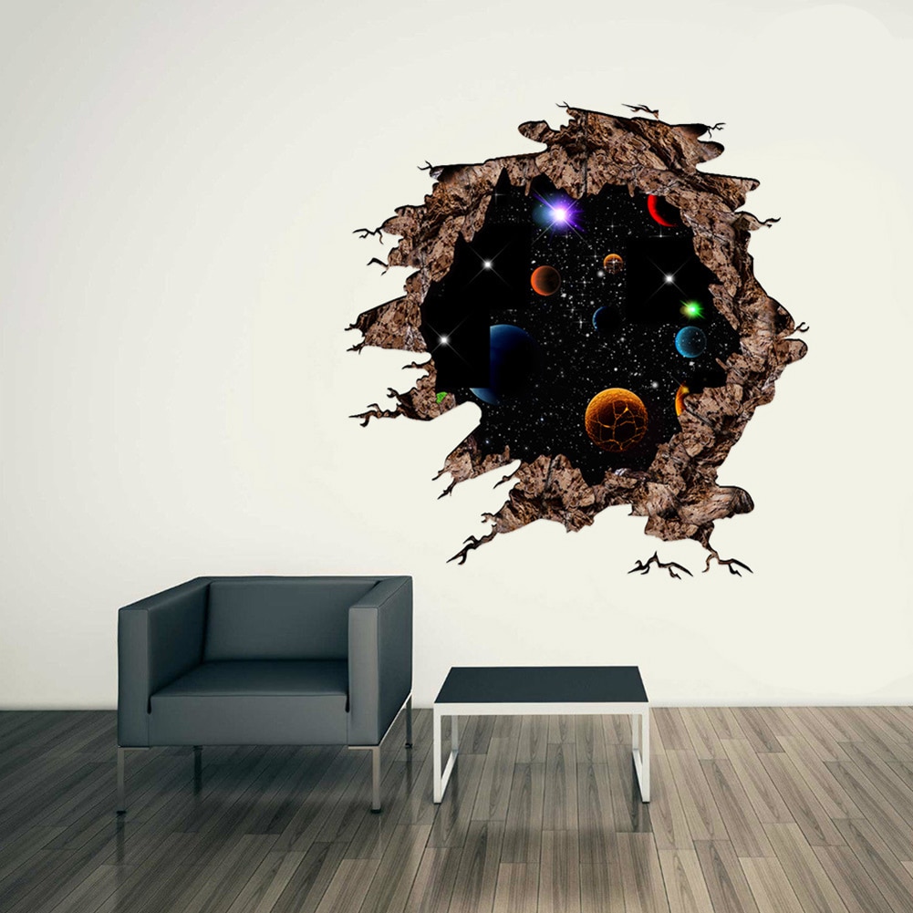 3D Planet Moon Star Sky zelfklevende Doorbreken Muursticker Slaapkamer Decor woondecoratie decoracion hogar