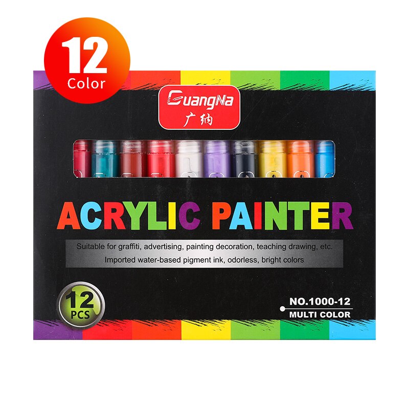 36 farver diy akryl penne mild liner akryl maler markør vandbaseret maling pen markører: 12 farvesæt