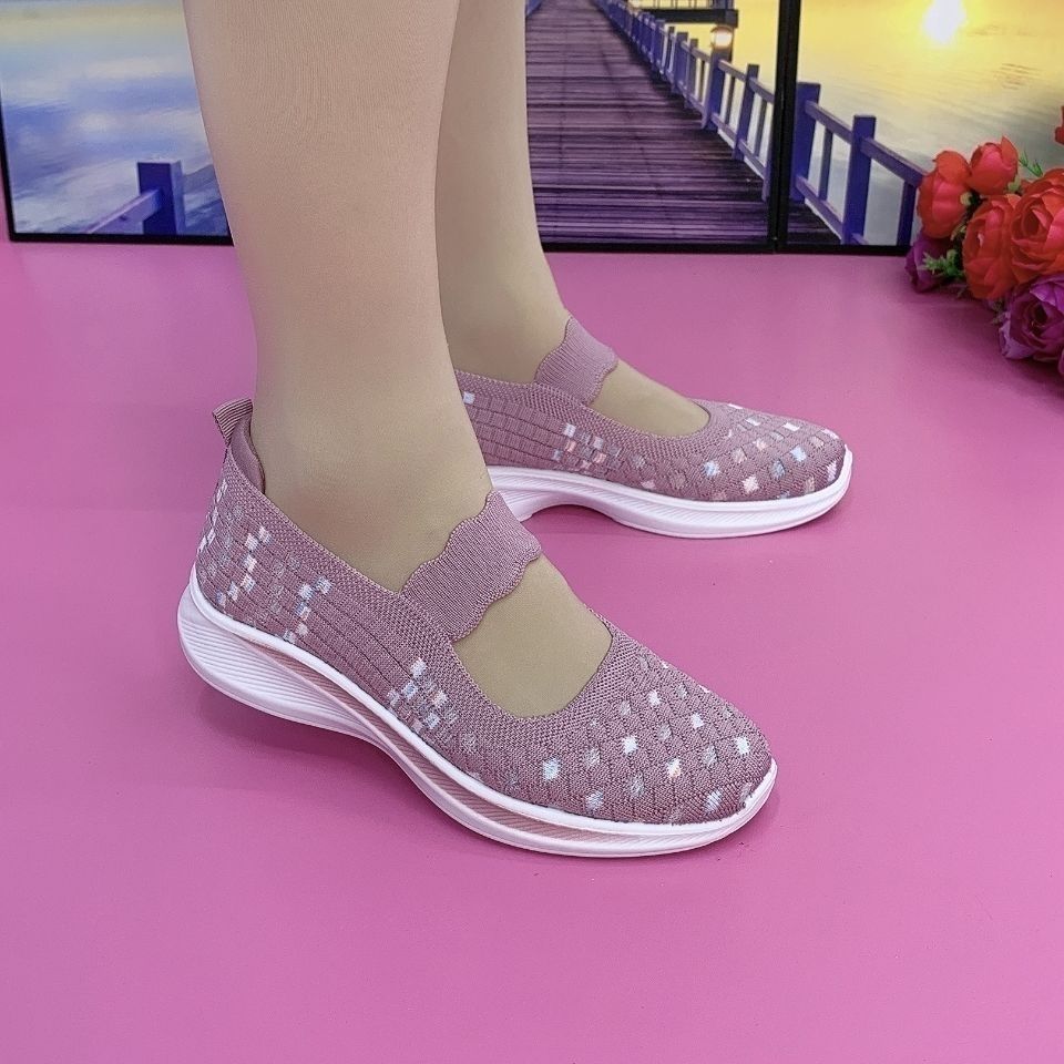 Moda antiderrapante sapatos de avó para mulher confortável verão malha mary jane sapatos mom plus size 41 cunhas femininas apartamentos mocassins: Azul / 7,5
