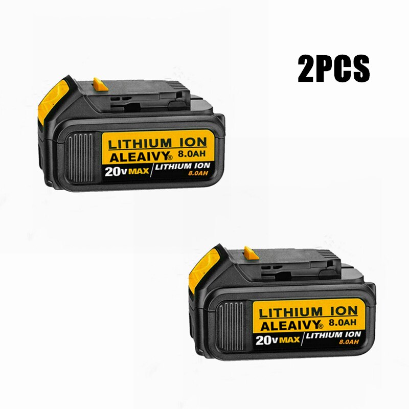 Aleaivy 18V 20V Max XR Battery 8.0Ah with Charger - Replacement for Dewalt DCB184 DCB181: 2pcs 8.0Ah