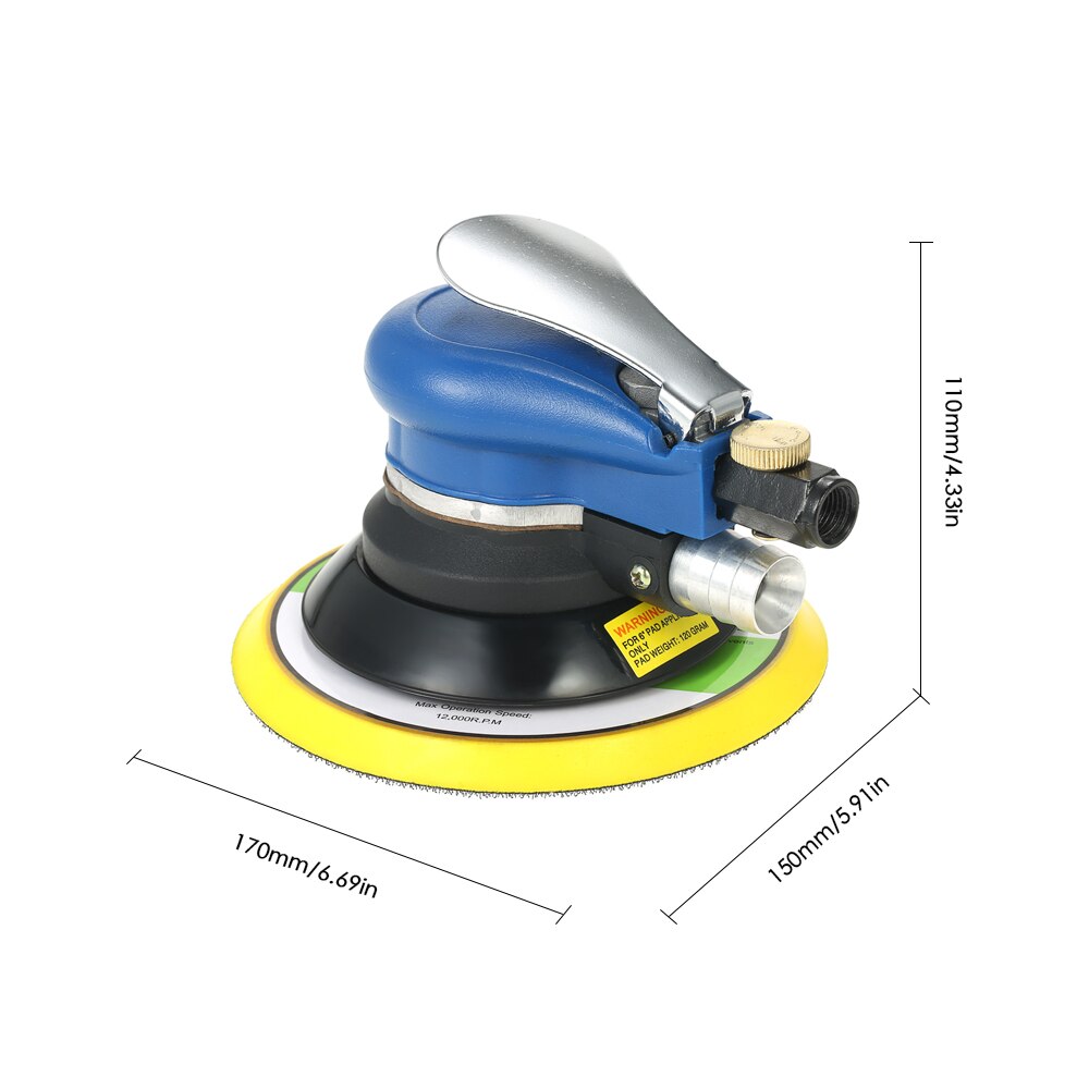6 " 10000 rpm pneumatisk handflata slumpmässigt orbital polermaskin luftdriven orbit polermaskin dubbelverkande polering slipning slipning